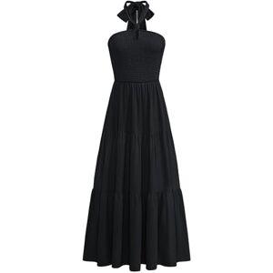 GRACE KARIN Black Casual A-Line Maxi Dress for Women UK Ladies Summer Boho Tiered Holiday Dress for Wedding Party Beach Summer M Size 12