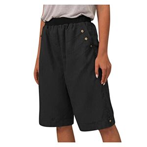 KaloryWee Summer 7'' Linen Shorts for Women Knee Length Summer Shorts Elastic Waist Lightweight Casual Shorts with Button Detail Pockets Black, M, (women casual shorts)