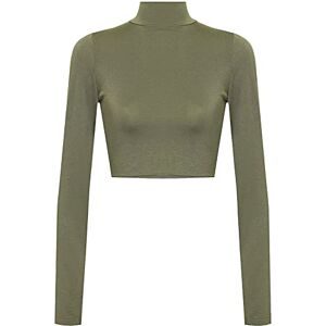 REAL LIFE FASHION LTD Ladies Long Sleeve Turtle Neck Cropped Shirt Slim Fit Basic Top Womens Casual Wear Polo Neck Crop Top Khaki UK 8-10