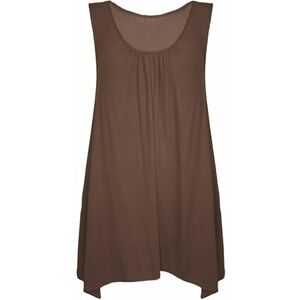 Zarviczonia Women Ladies Hanky Hem Sleeveless Flared Jersey Long Tunic Flared Swing Vest Top Mocha