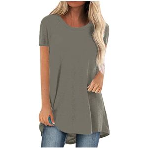 Women'S Activewear Long Sleeve Tops 2896 AMhomely Smock Tops for Women UK Plus Size Longline Lounge Shirts Round Neck Short Sleeved Long T-Shirt Blouse Ladies Evening Tops Cocktail Party Wear Formal Work Office