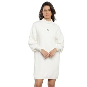 Calvin Klein Jeans Women Sweater Dress Woven Label Loose Long Sleeve, White (Ivory), L