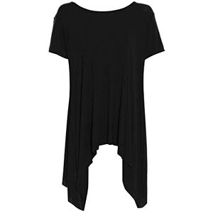 Fashion Star Womens Plain Cap Sleeve Hanky Hem Flared Top Cap Sleeve Black S/M (UK 8/10)