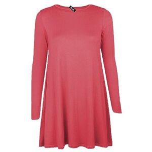 Shopygirls Womens Plain Long Sleeve Stretch A Line Skater Flared Swing Dress Top Plus Size T-Shirt 8-26 (24, Coral)