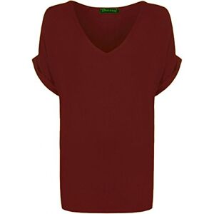 New Ladies Women's Plain V Neck Turn Up Short Sleeve Baggy T-Shirt Plus Size. UK 8-26
