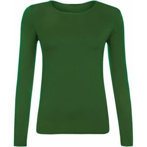 STAR FASHION Women Ladies Long Sleeve Round Neck Plain Top Stretchy Casual T Shirts Basic Slim fit Tee Tops UK Size 12-14 - Bottle Green