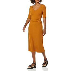Amazon Essentials Women's Fine Rib Side Cut-Out Dress (Previously Daily Ritual), Dark Caramel, L