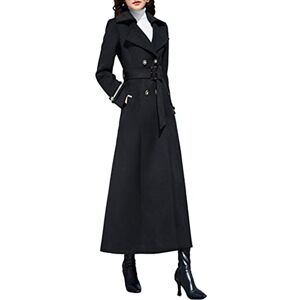 PLAERPENER Women's Classic Double-Breasted Thick Cashmere Coat Winter Long Wool Blend Trench Coat Jacket (Black-suit Collar- Style 3, 8)