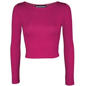 Hamishkane Ladies Plain Round Neck Long Sleeve Crop Top Casual Basic Summer T-Shirt Cerise