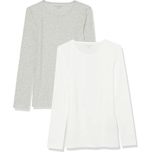 Amazon Essentials Women's Slim-Fit Layering Long-Sleeve Knit Rib Crew Neck (Available in Plus Size), Pack of 2, Grey Heather/White, XS