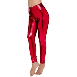 warkul Casual Cotton Blend Pants Comfortable Wide-leg Bottoms Women Pants Glossy Faux Leather Skinny Elastic High Waist Ankle Length Trousers Red M