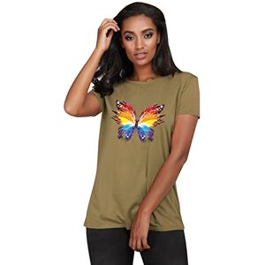 Be Jealous Fashion Star Womens Abstract Butterfly Baggy Short Sleeve Casual Basic Tee T Shirt Top Khaki S/M (UK 8/10)