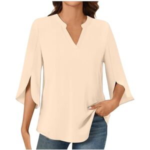 Generic Summer Women's T-Shirt V Neck 3/4 Sleeve Tops Floral Printed Beach Tees Comfortable Womens Tshirts Solid Color Blouses Casual Office Work Shirts Beige