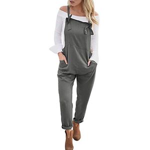 Petalum Women Girls Fahion Bib Overalls Loose Dungarees Jumpsuit Adjustable Straps Straight Pants with Pockets Plus Size Grey 16/tag XL