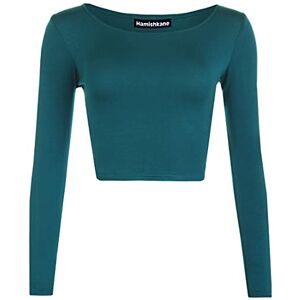 Hamishkane Ladies Plain Round Neck Long Sleeve Crop Top Casual Basic Summer T-Shirt Teal