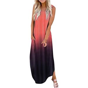 AMhomely Summer Dresses for Women 2023 Casual Loose Printed Tank Dress Beach Sundress Crewneck Sleeveless Trendy Tunic Activewear Vacation Cocktail Formal Work Wedding'', 6 Orange