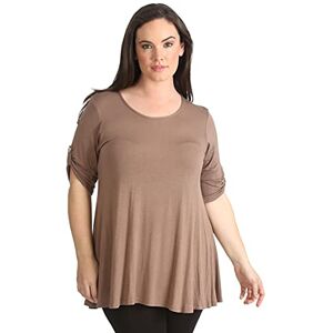 Purple Hanger New Womens Plus Size Stretch Fit Round Neck Plain Button Tops Ladies Three Quarter Turn Up Sleeve T-Shirt Top Mocha Size 26-28