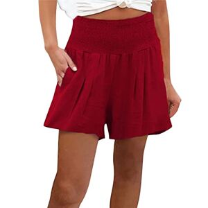 SRTUMEY Womens Summer Casual Shorts Smocked Elastic Waist Comfy Beach Shorts Skirts for Women Shorts Wine