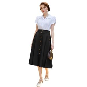 Elegant A-line Elastic Waist Skirt Casual Skirt 50s Swing Skirt High Waisted Midi Party Skirt Vintage A-Line Skirt Midi Skirt Black M BP0945S24-01