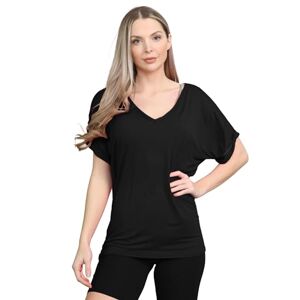 Hamishkane&#174; Turn Up Short Sleeve Baggy Fit Oversized t Shirts for Womens, V Neck Tops for Women UK, Batwing Turn Up Sleeve Ladies Tops Size 8-26 UK Black