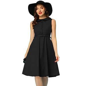 Allegra K Summer Peter Pan Collar Dresses for Women's Doll Collar A Line Sleeveless Shirt Dress Black L