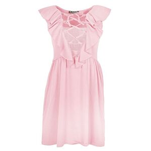 Be Jealous Womens 70'S Lace Up Eyelet Detail Frill Back Flared Mini Skater Dress Baby Pink