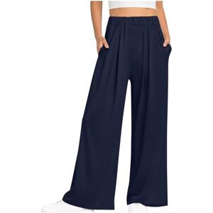 Generic C-645 Dark Royal Blue Lounge Trousers Pants for Women Summer Fall Loose Fit High Leg Flare Bell Bottom Straight Leg Basic Long Boot Cut Leg Trousers Pants Womens 2024 Clothing Trendy XL