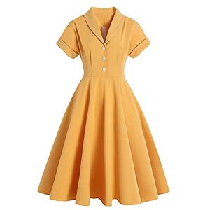 1950s Dresses for Women Plus Size Vintage Classy 50s Style Audrey Hepburn Short Sleeve Peter Pan Collar Rockabilly Retro Swing A Line Midi Summer Dress Skater Cocktail Party Prom Gown Yellow XL