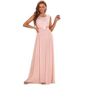 Ever-Pretty Women's Classic Round Neck Lace Bust Sleeveless Empire Waist Elegant A Line Floor Length Chiffon Prom Dresses Pink 30UK