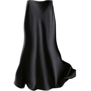 FXSMCXJ Satin Skirt Women Satin Skirt Summer Casual High Waist Long Skirts Ladies Office Spring A-line Party Midi Skirt-black-s