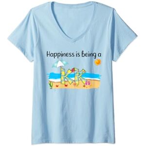 Vintage Summer Happiness Is Being A Kk Beach Womens Vintage Summer Happiness Is Being A Kk Retro Beach V-Neck T-Shirt