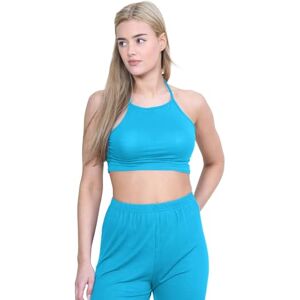 New Womens Ladies Tie Up Halter Neck Plain Crop Top Sleeveless Vest T Shirt Tops Turquoise