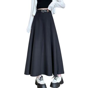 GerRit Skirt Women High Waist Pleating Skirt Fashion Spring Office Holiday Loose Solid Long Skirt-black-s