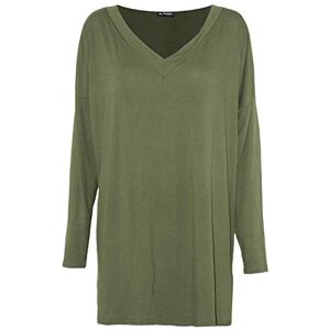 Oops Outlet Women Ladies Batwing Sleeve Baggy Cuffed Oversized Fine Knitted Tunic Mini Dress (Plus Size (UK 24/26), V Neck Khaki)