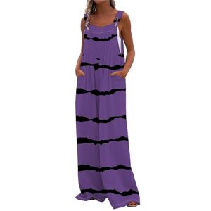 Generisch Women Summer Crop Sleeveless Casual Summer Flowy Wide Leg Jumpsuit Women's Elegant Long Sleeve, purple, M