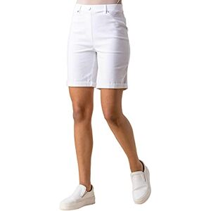 Roman Originals Stretch Shorts for Women UK 22 CM - Ladies Turned Hem Bengaline Casual Everyday Cropped Pants Chino Capri Slim Fit Above The Knee Turn Up Bermuda Summer Crops - White - Size 12