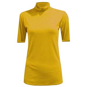 Hamishkne Ladies Roll Polo Neck Short Sleeve T-Shirt Stretchy Slim Casual Jersey Basic Plain Tops Mustard