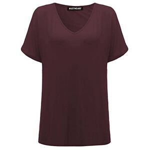 Xubidubi Womens Oversized Fit V Neck Top Ladies Baggy Loose Plus Size Batwing Turn Up Sleeve Basic Casual T-Shirt UK Sizes 8-26 Brown