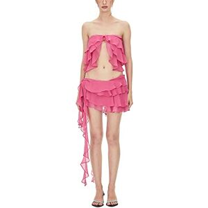 Yoisdtxc Women's Ruffle 2-Piece Skirt Set Floral Ruffle Fringe Sleeveless Tank Top + High Waist Mini Skirt Set (C-Pink, S)
