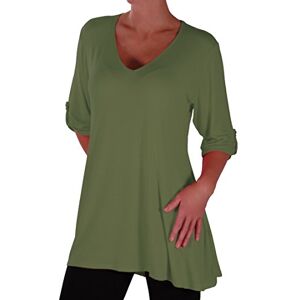 Eyecatch - Shellie Womens Casual V Neck Tunic Ladies Flared Long Top Khaki Size 14