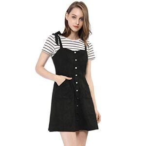 Allegra K Women's Overalls Faux Suede a Line Short Pinafore Button Up Overall Dress Black L-16
