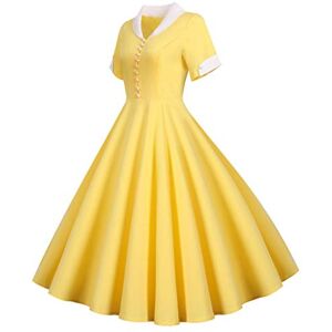 Dresses for Women UK Women's 1950s Retro Dress Short Sleeve Vintage Swing Dress Womens Skate Dress Yellow