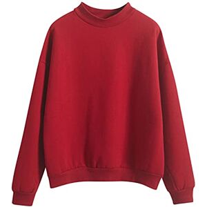 Generic Grey Sweatshirt Ladies Shirt Casual Easy Solid Color Long-Sleeves Round Neck Top Plain Crewneck Sweatshirt, Red, Large