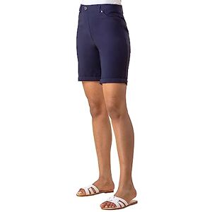 Roman Originals Stretch Shorts for Women UK 22 CM - Ladies Turned Hem Bengaline Casual Everyday Cropped Pants Chino Capri Slim Fit Above The Knee Turn Up Bermuda Summer Crops - Navy - Size 20