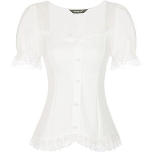 Allegra K Victorian Shirt for Women's Sweetheart Neck Puff Short Sleeve Lace Up Gothic Blouse White L