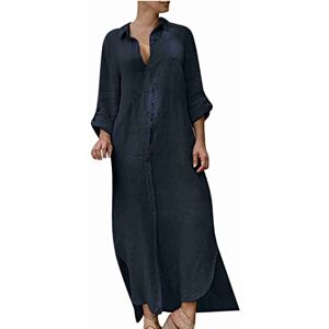 Womens Dresses 0521a3010 Short Sleeve Dresses Maxi Dresses For Women Uk Made In Italy Linen Dresses Summer Dresses Midi Half-Sleeve Plain Button Oversizedd Shirt Dress V Neck Sleeve Loose Shirt Long Dress Elegant Dark Blue