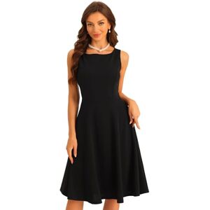 Allegra K Sleeveless Work Dress for Women's Boat Neck High Waisted Fit and Flare Dresses Black S