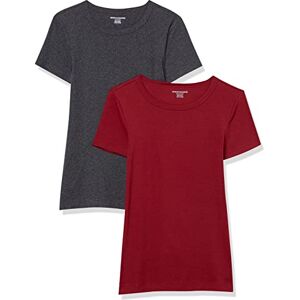 Amazon Essentials Women's Slim-Fit Short-Sleeve Crewneck T-Shirt, Pack of 2, Charcoal Heather/Burgundy, XS