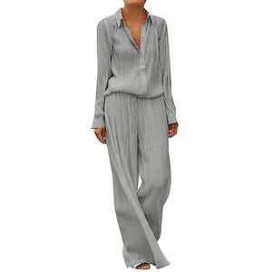 ADXFWORU Summer Two-Piece Women's Autumn Outfit Casual Loungewear Pleated Women's Set, Women's Two-Piece Pleated Set, Elegant Trouser Suit, Long Sleeve Lapel Blouse + Wide Leg Trousers, Streetwear, b,