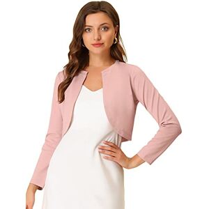 Allegra K Women's Crop Cardigans Curved Hem Open Front Bolero Shrug Pink 12